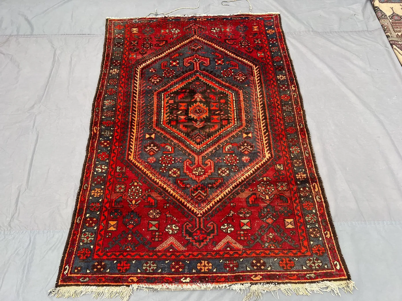 4'5 x 6'2 ft Antique Heriz design Geometric Afghan Rug - Red Handmade Wool Natural dyes Soft Pile Rug - Oriental Vintage Rug - Bedroom Rug