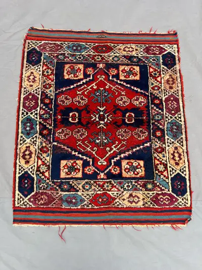 1920s Distressed Rug | 2.10x3.4 Semi-Antique Hand-Knotted Wool | Turkish Caucasian Style | No Pile Faded Accen