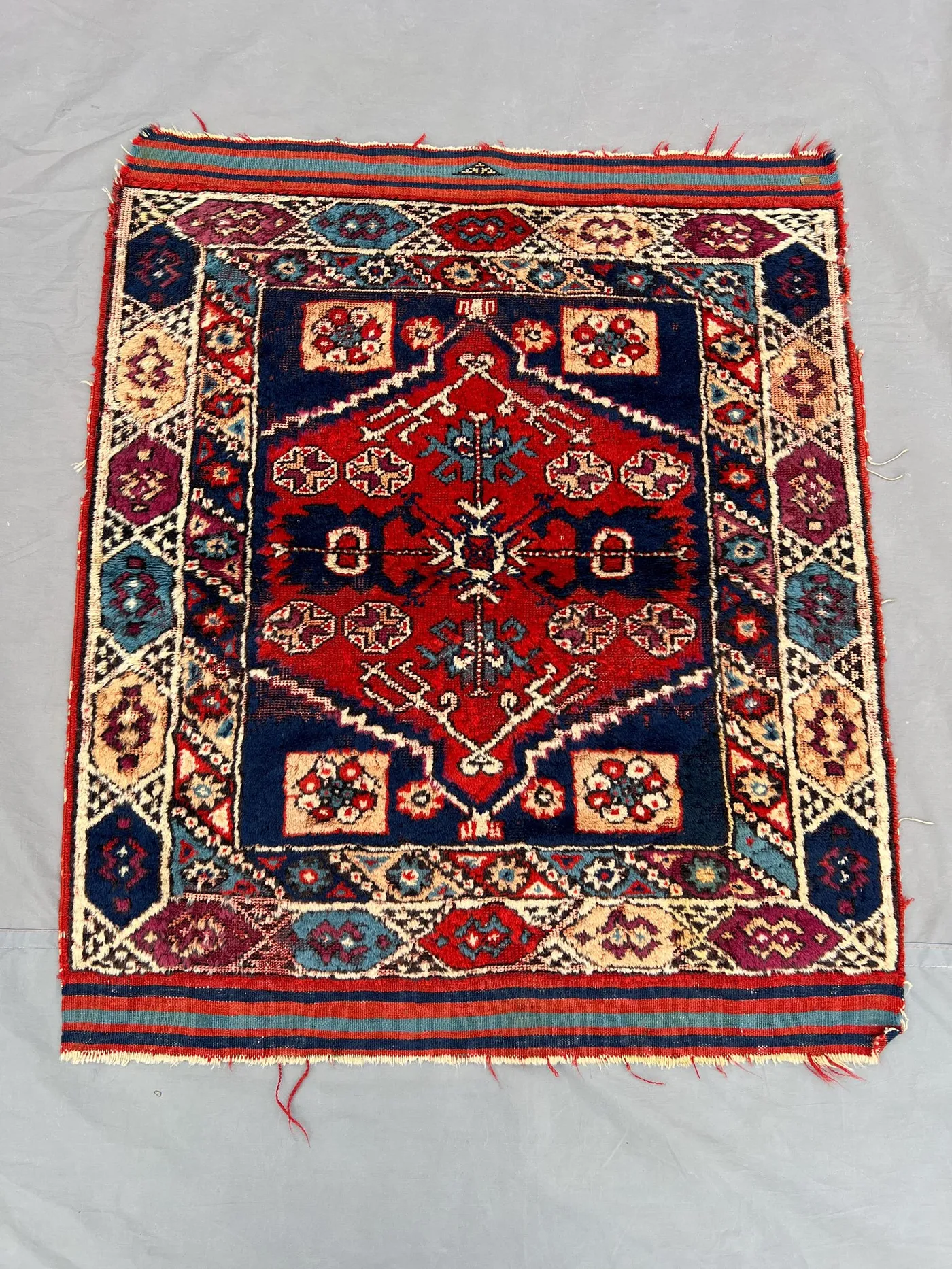 1920s Distressed Rug | 2.10x3.4 Semi-Antique Hand-Knotted Wool | Turkish Caucasian Style | No Pile Faded Accent Rug | Rustic Vintage Decor