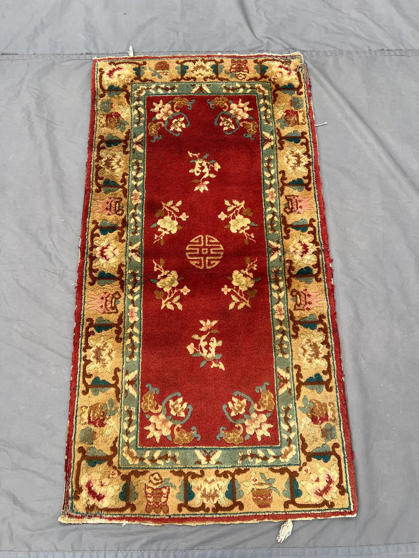 2.3 x 4.6 ft Turkish Hand Knotted, Antique Red Floral Oriental Carpet Low Pile Distressed Rare Collectible Wool Rug | living room decor rug