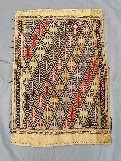 Antique Afghan sumak 2x3 flat weave kilim tribal vintage decor handmade wool rare wall hanging or floor accent