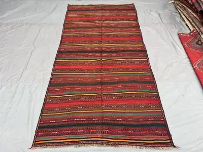 4.10 x 10.1 ft Afghan Handmade Kilim Rug | Flat Weave Wide Runner, Vintage Striped Tribal Geometric Boho Area 