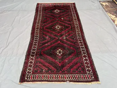 3.9 x 7.7 ft Afghan Hand Knotted Vintage Turkoman Ersari Rug | Rare Tribal Geometric rug | Distressed Low Pile