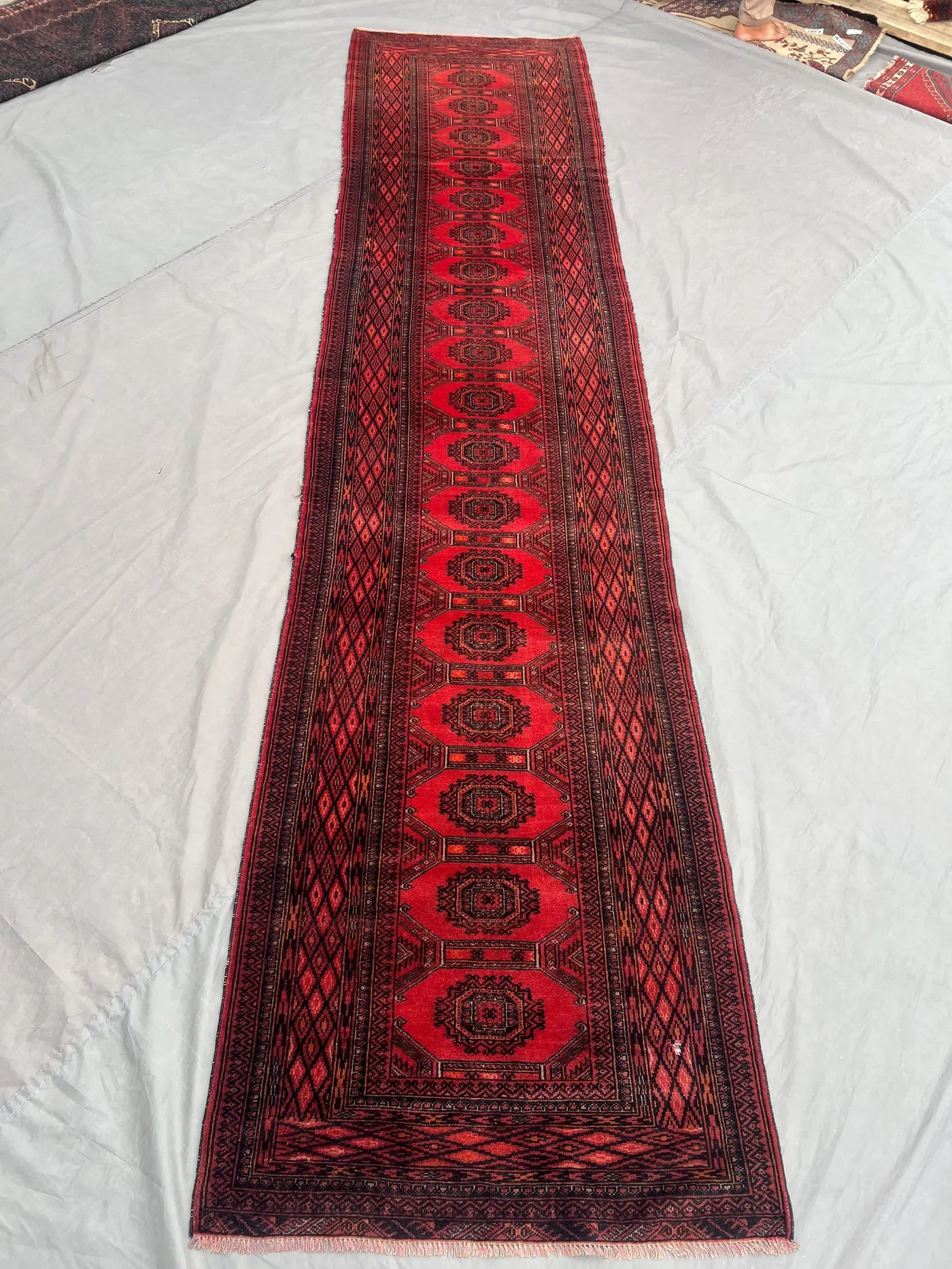 2'9 x 12'5 ft Antique Caucasian Style Runner Rug | Hand Knotted Wool Tribal Carpet | Red bukhara Runner Rug, Long Hallway Entryway Decor Rug