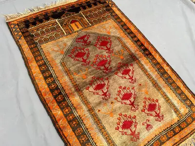 2'10x4'3 ft Antique Afghan Soft Wool Rug, Vintage Prayer Tribal Area rug, Hand Knotted Oriental Rug, Turkmen T