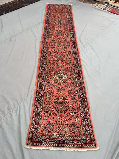3x13 Turkish inspired long runner rug | handmade floral medallion rug pink hallway rug caucasian style soft pi