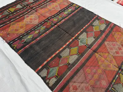 5x9 Antique Handmade Kilim Rug | Tribal Flatweave Sumak Wool Rug | Bohemian Area Rug | Ethnic Farmhouse Decor 