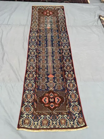 Antique Afghan runner rug, 3x10 hand knotted low pile vintage rug, tribal moroccan design hallway decor one of