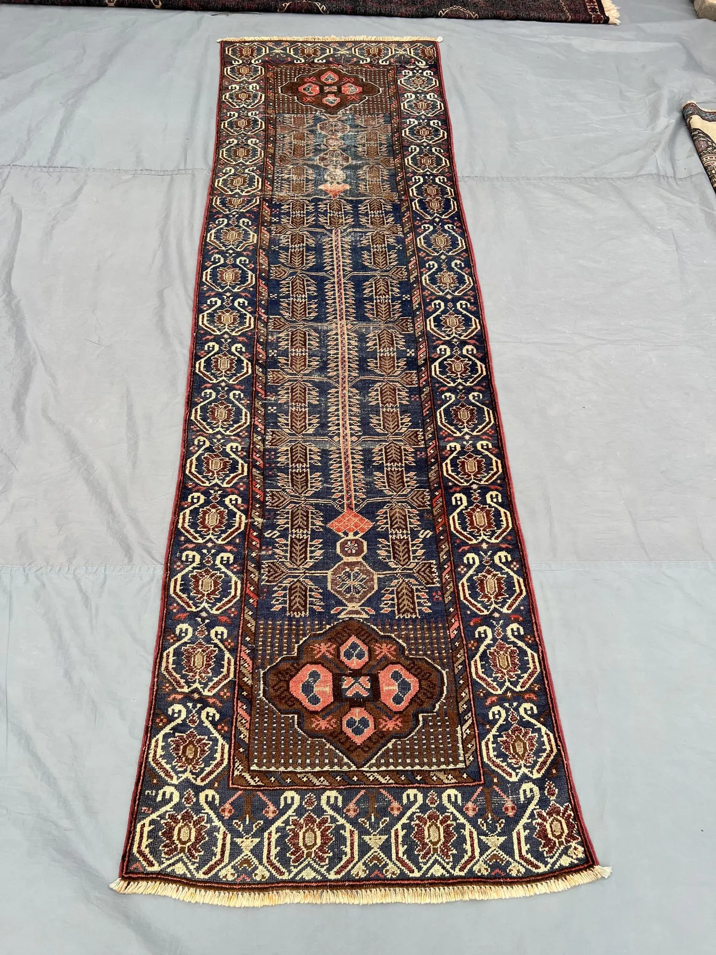 Antique Afghan runner rug, 3x10 hand knotted low pile vintage rug, tribal moroccan design hallway decor one of a kind wool rug | kitchen rug