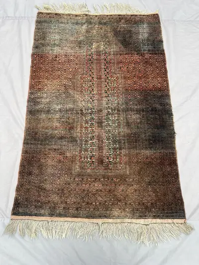 Afghan bokhara rug 3x5 antique faded turkoman design hand knotted wool carpet, vintage rare collector rug one 
