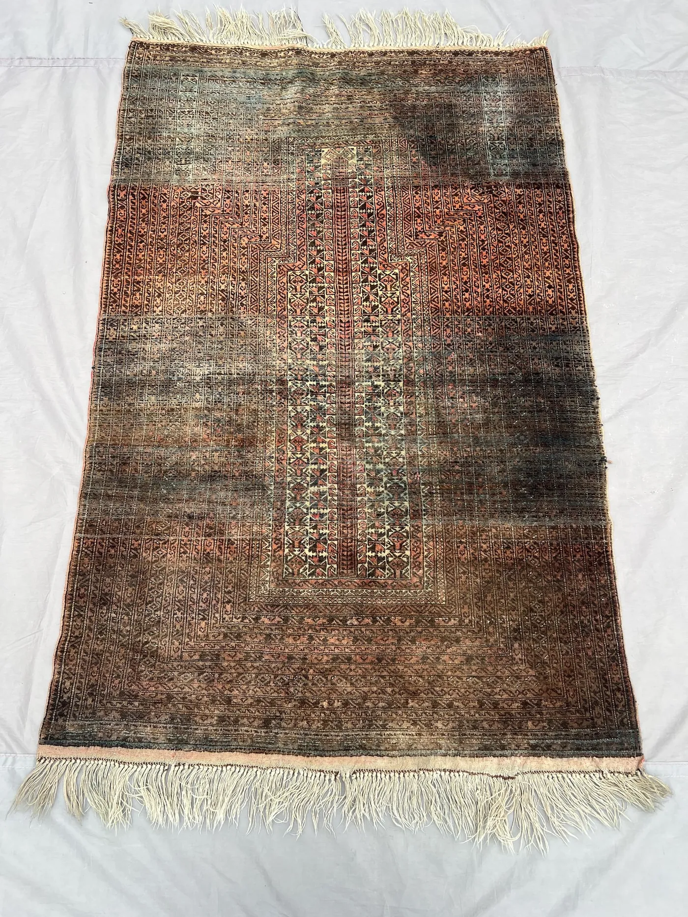 Afghan bokhara rug 3x5 antique faded turkoman design hand knotted wool carpet, vintage rare collector rug one of a kind rug | distressed rug