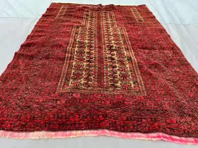 Afghan prayer rug 3x4 antique hand knotted wool rug low pile red muslim carpet vintage tribal rare decor one o
