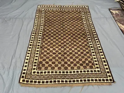 Afghan antique rug 5x8 hand knotted distrssed wool faded brown vintage tribal rug for living room rustic decor