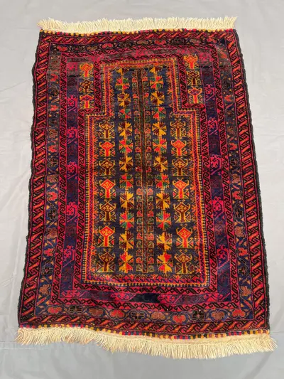 3 x 4 ft Afghan Hand Knotted Vintage Baluchi Rug | Rare Tribal Wool rug Geometric Design, Soft Pile Collectibl