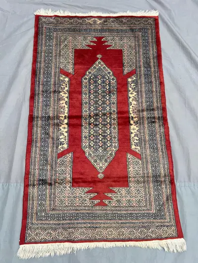 3x5 Pakistani Bukhara Rug | Hand Knotted Wool Prayer Style Rug | Vintage Soft Pile Rug | One of a Kind Tribal 