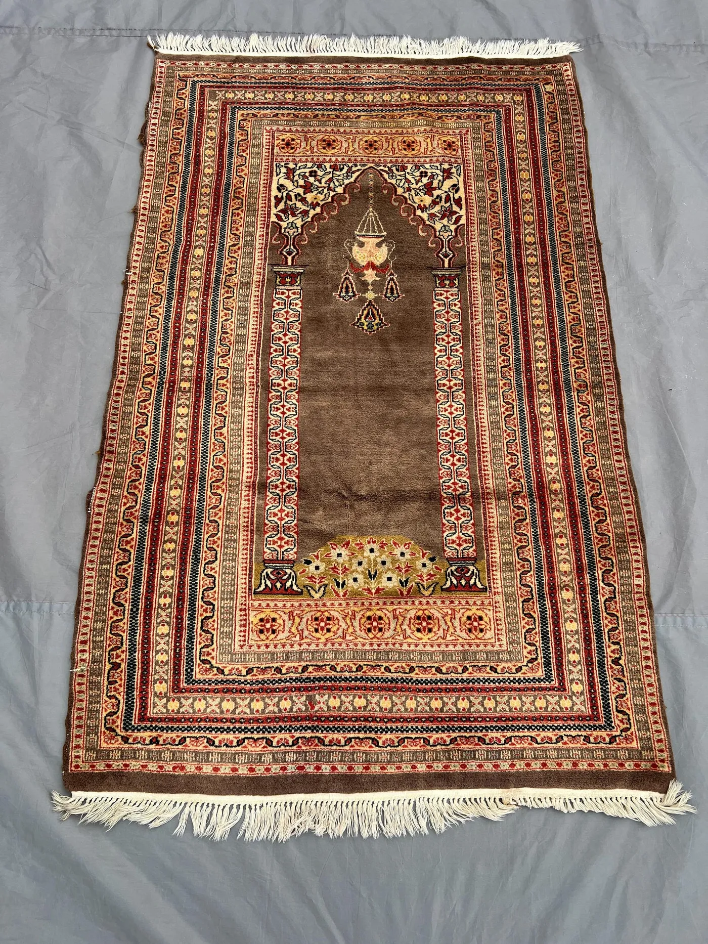 Afghan prayer rug, 4x6 antique hand knotted soft pile wool carpet, vintage muslim decor floral niche rare one of a kind rug, | farmhouse rug