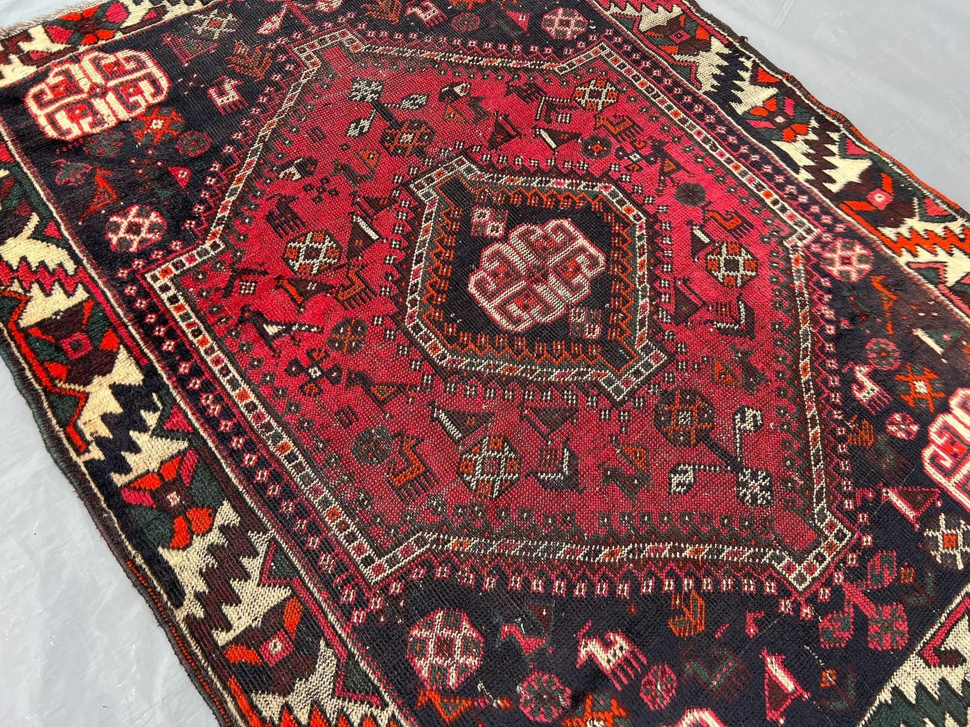 4x5 ft Antique Rug | 1900s Hand Knotted Low Pile Distressed Rug | Turkish Inspired Caucasian Style Rug | Red Tribal Vintage Area Carpet