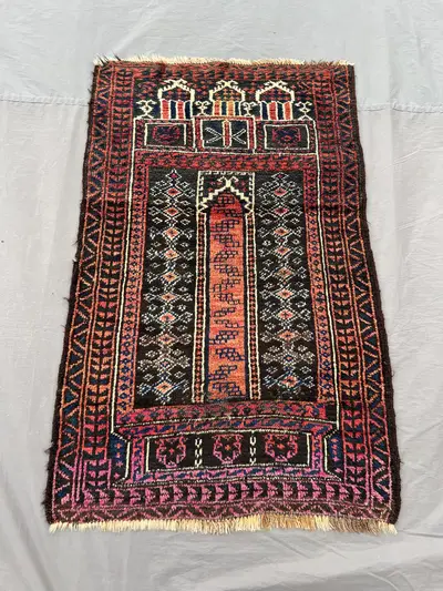 Afghan balochi rug 3x4 antique hand knotted wool low pile tribal prayer rug, vintage rare decor one of a kind 