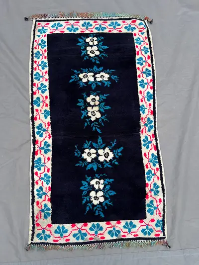 Afghan gabbeh rug, 2x4 hand knotted wool full pile berber rug, simple floral design vintage old style one of a
