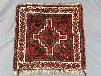 Antique Caucasian Mini Rug | 2x2 Turkish Inspired Hand Knotted Tribal Wool | Rare Small Vintage Accent Rug | N