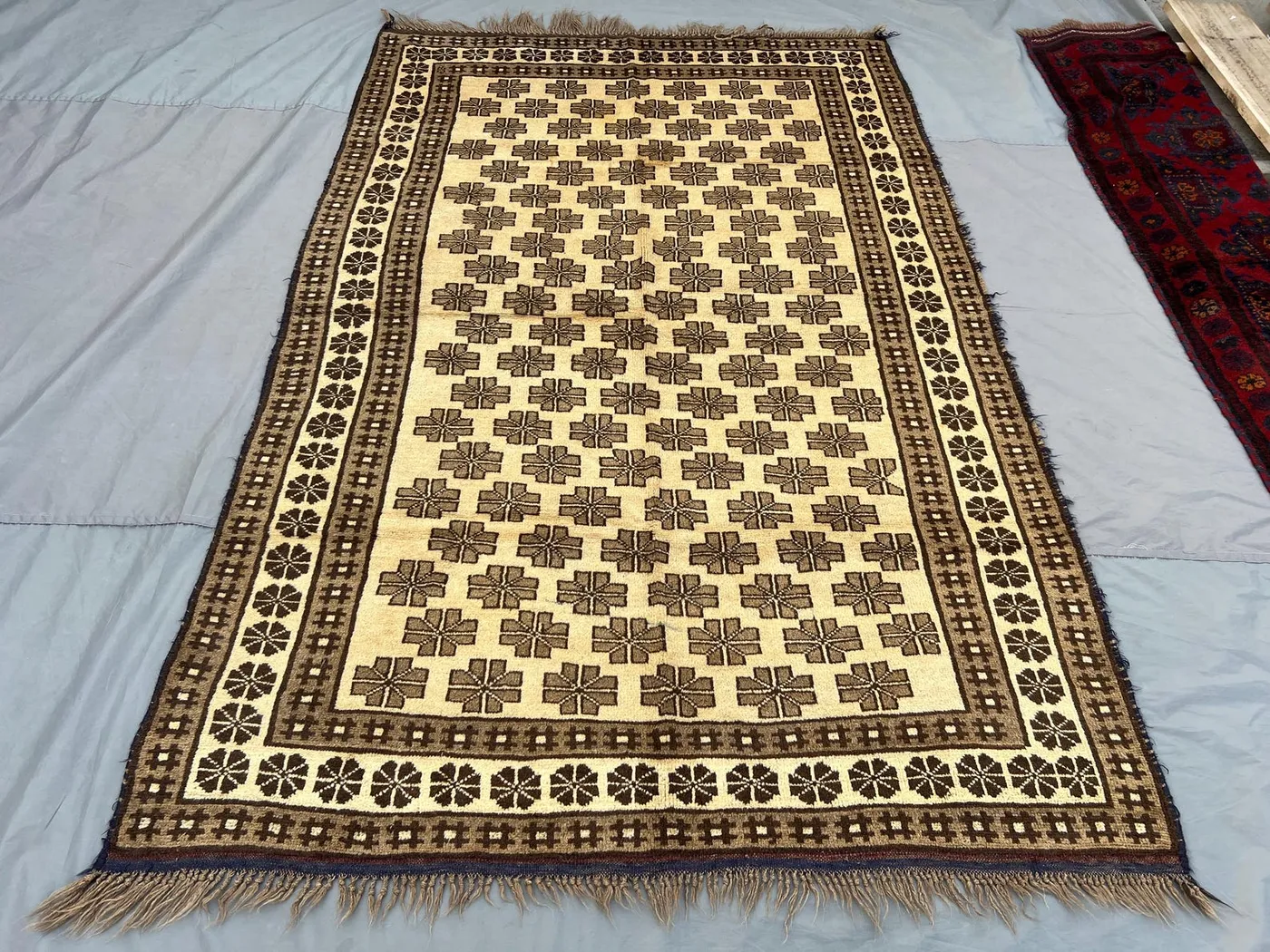 6x9 Vintage Afghan Hand-Knotted Balochi Rug Rare Tribal Soft Wool Cream Brown Design Farmhouse rug Bedroom rug Living Room rug | kitchen rug