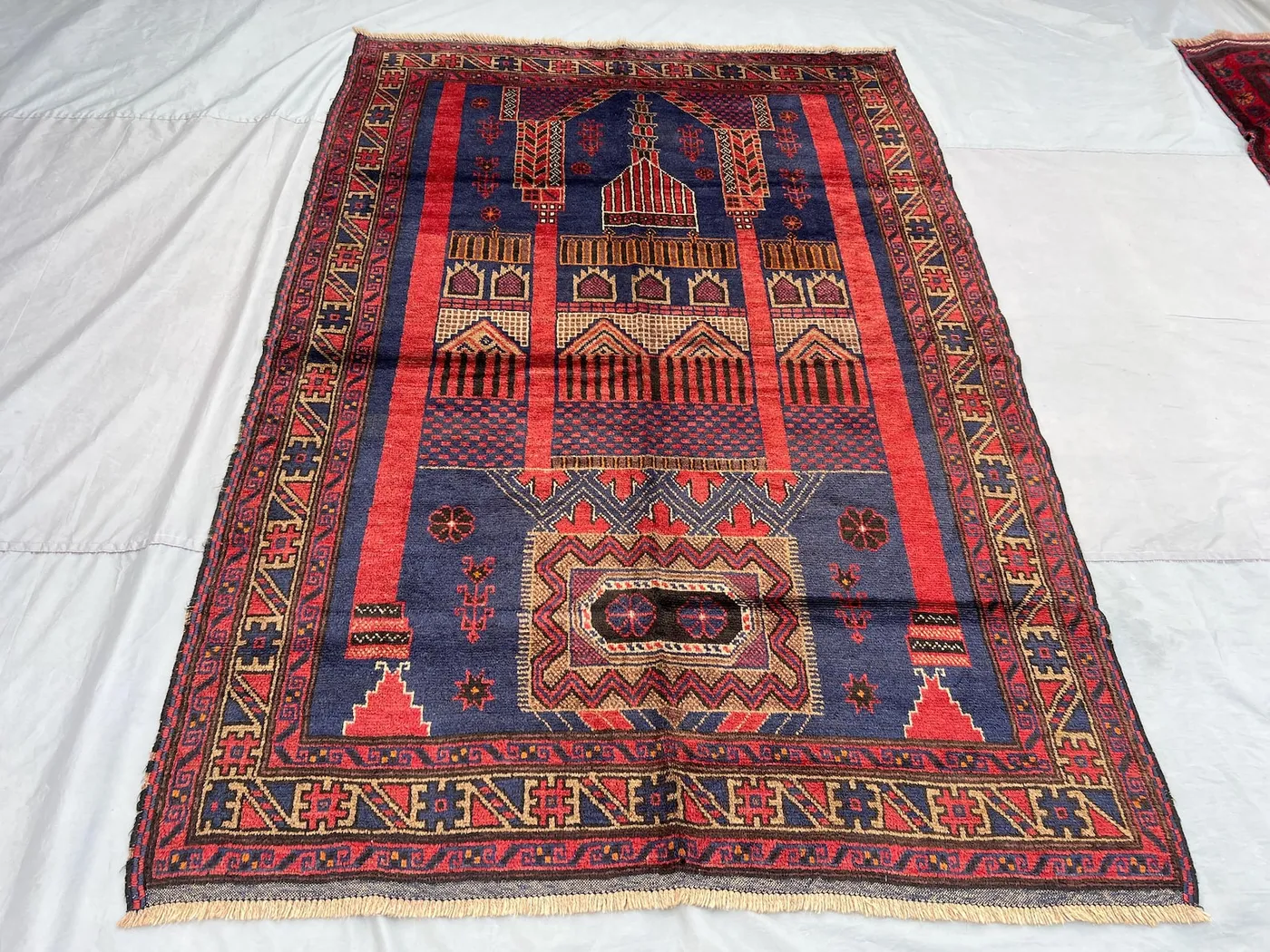 6x9 Vintage Afghan Hand-Knotted Balochi Prayer Rug Deep Red Blue Tones Rare Tribal Soft Pile Living Room rug Farmhouse rug | nomadic art rug