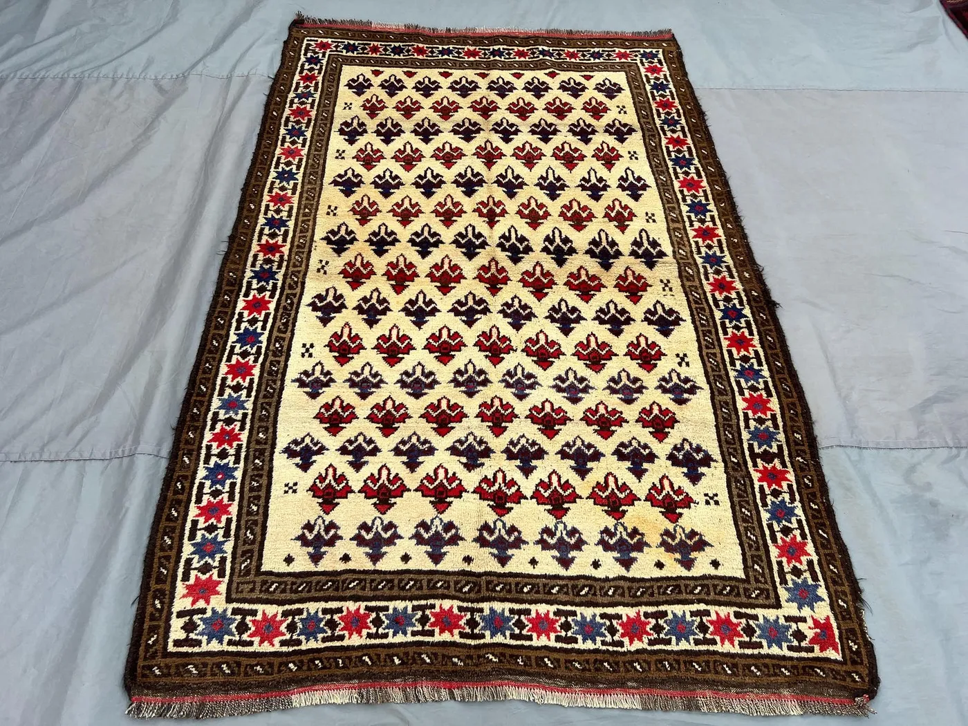 5x8 Afghan Hand-Knotted Baluchi Rug, Vintage Soft Pile, Cream Red Tribal Rug, Farmhouse Decor Living Room Rug | nomadic art rug oriental rug