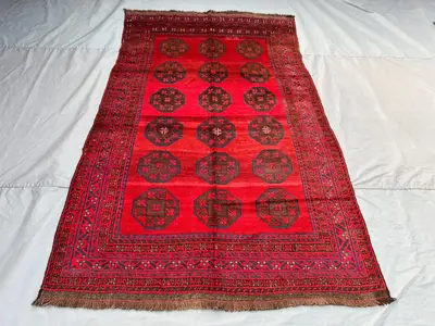 6x9 Vintage Afghan Hand-Knotted Khal Muhammadi Rug, Soft Pile, Turkoman Design Farmhouse, Classic, Collector A
