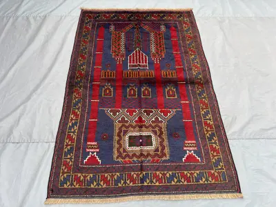 4x6 Afghan Hand-Knotted Balochi Prayer Rug Vintage Soft Pile Rare Tribal Decor Farmhouse rug Living Room rug |