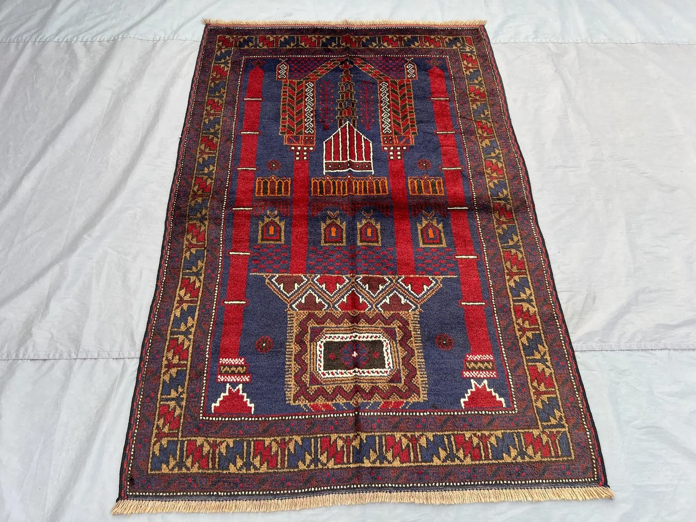 4x6 Afghan Hand-Knotted Balochi Prayer Rug Vintage Soft Pile Rare Tribal Decor Farmhouse rug Living Room rug | nomadic art rug geometric rug