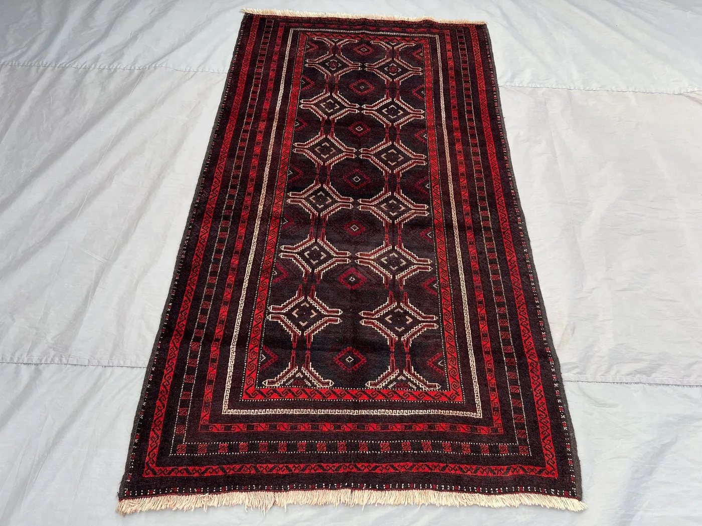 4x8 Vintage Afghan Hand-Knotted Balochi Rug, Rare Geometric Design Soft Pile Farmhouse Decor, Classic Study Room rug | bedroom & kitchen rug