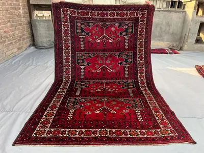 5x8 Vintage Turkmen Ersari Rug, Afghan Hand Knotted Wool Carpet, Geometric Tribal Design, Soft Pile Area Rug, 