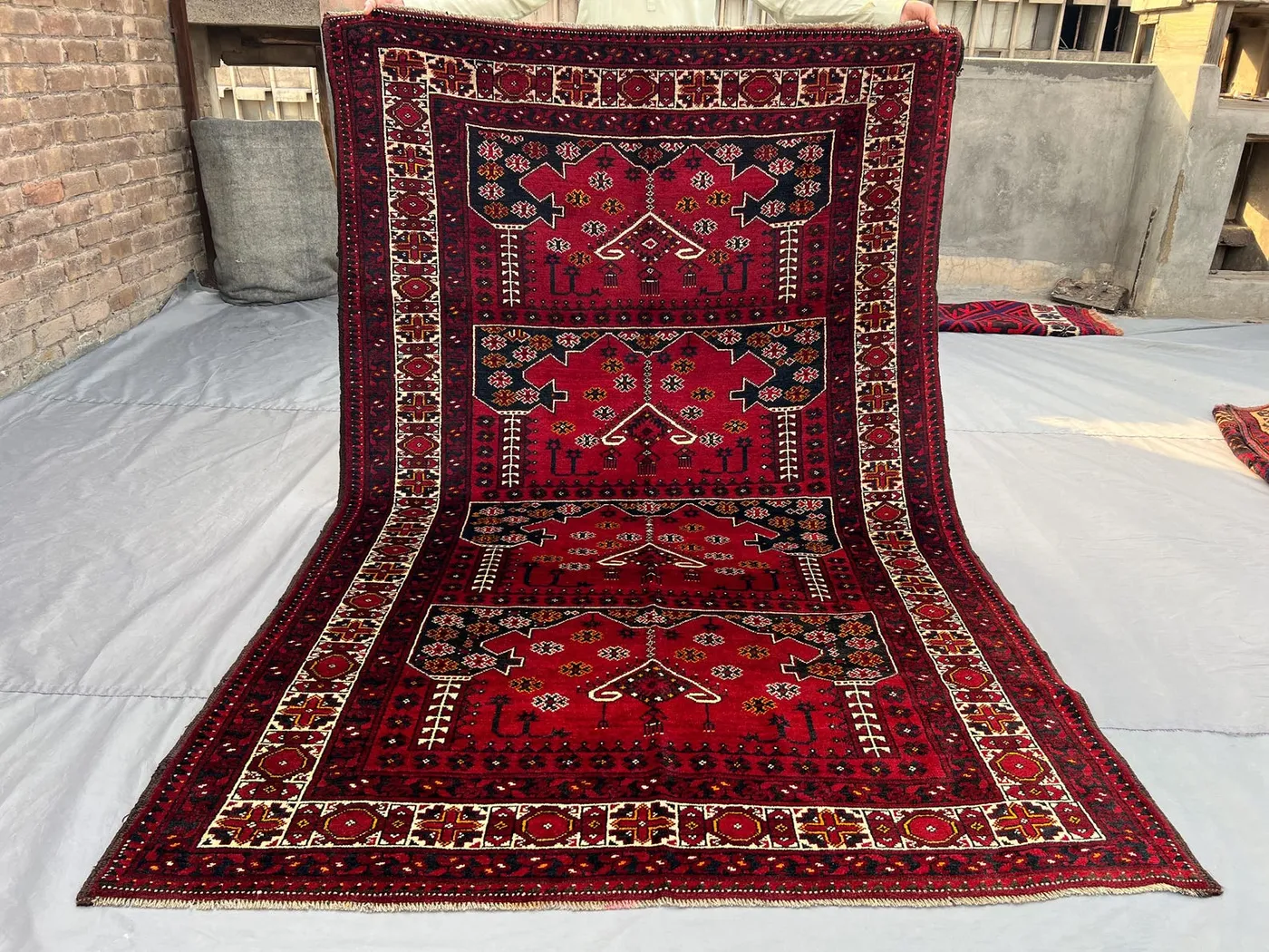 5x8 Vintage Turkmen Ersari Rug, Afghan Hand Knotted Wool Carpet, Geometric Tribal Design, Soft Pile Area Rug, Boho Bedroom Decor, Floor Rug