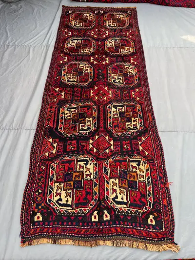2x12 Afghan Hand-Knotted Vintage Runner–Full Pile Elephant Foot Design, Farmhouse & Living Room Decor | home d
