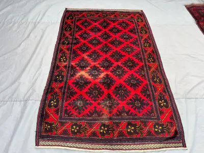 5x8 Afghan Hand-Knotted Balochi Rug Vintage Low Pile Wool, Rare Tribal Design, Farmhouse rug Living Room rug C