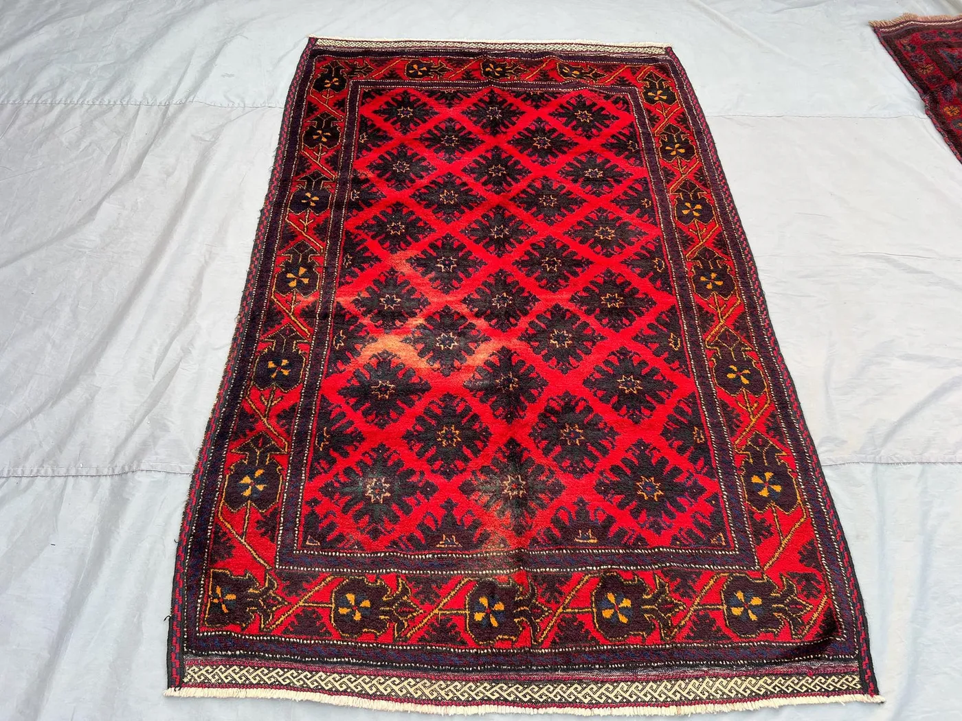 5x8 Afghan Hand-Knotted Balochi Rug Vintage Low Pile Wool, Rare Tribal Design, Farmhouse rug Living Room rug Collector’s Piece | kitchen rug