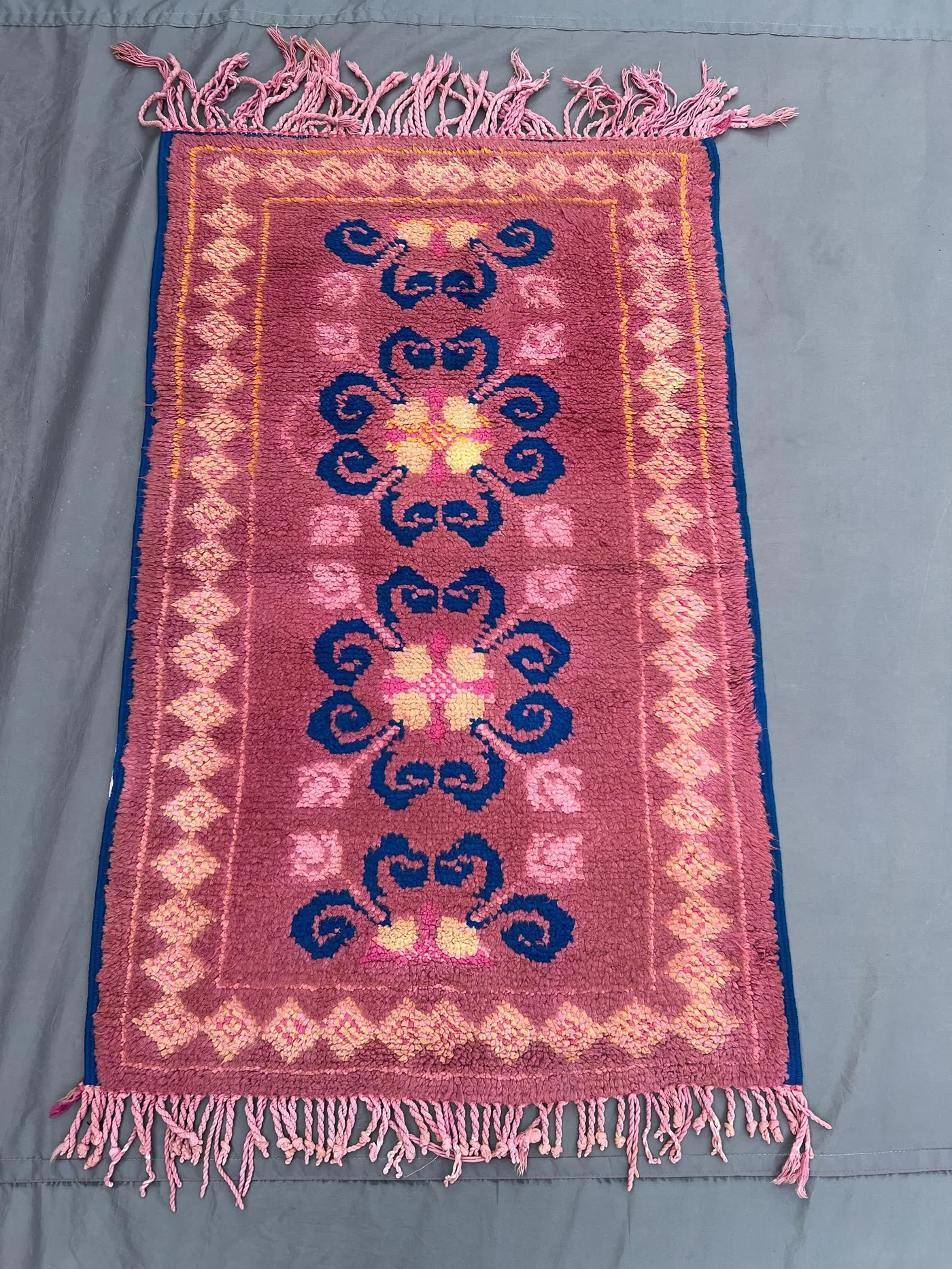 Vintage Moroccan Rug | 3x4 Hand Knotted Full Pile Moss Wool Shag | Retro Boho Shaggy Carpet | Cozy Nomadic Floor Decor | Bathroom Rug