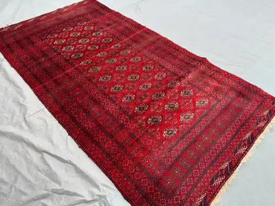 4'0 x 7'5 ft Antique Turkmen Bukhara Rug Hand Knotted Wool Red Soft Pile Geometric Oriental Tribal Carpet Rare