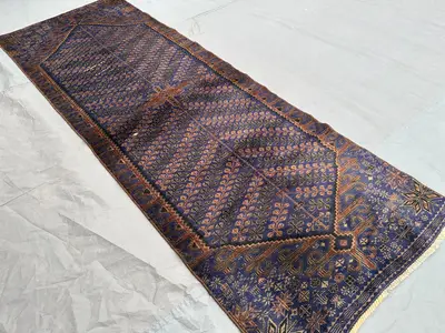 3 x 8 Afghan Baluch Runner Rug, Handmade Wool runner rug, Traditional Turkmen Tribal Hallway Rug, Vintage Runn