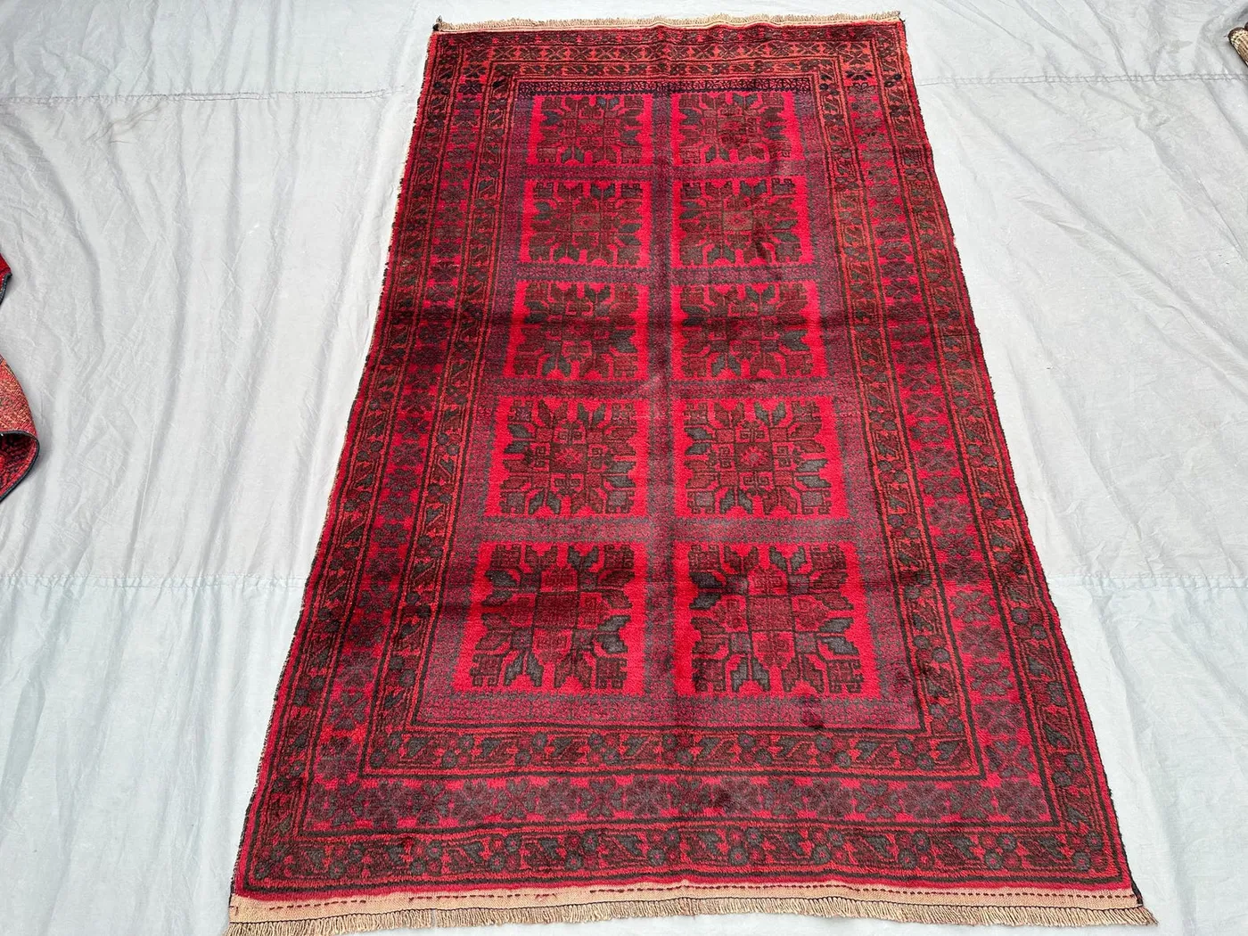 4x7 ft Antique Afghan Tekke Bukhara Rug, Turkmen Handmade Wool Area Rug, Geometric Vintage Oriental Area Rug, Living Room Rug, Bedroom Rug