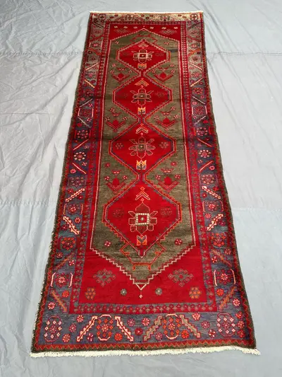 4x9 Afghan hand knotted vintage soft pile Balochi runner rug tribal geometric design unique home decor | livin