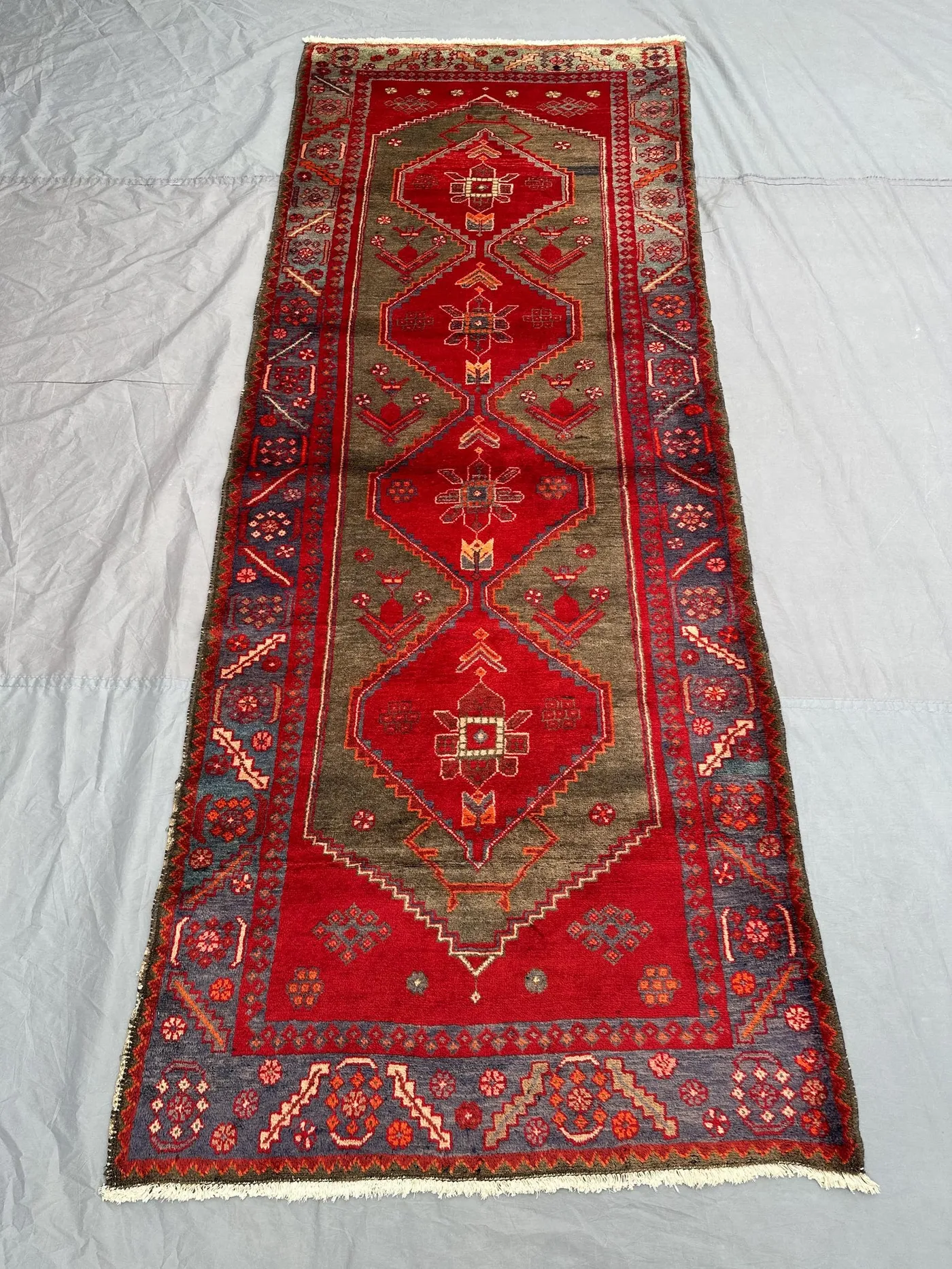 4x9 Afghan hand knotted vintage soft pile Balochi runner rug tribal geometric design unique home decor | living room, farmhouse, hallway rug