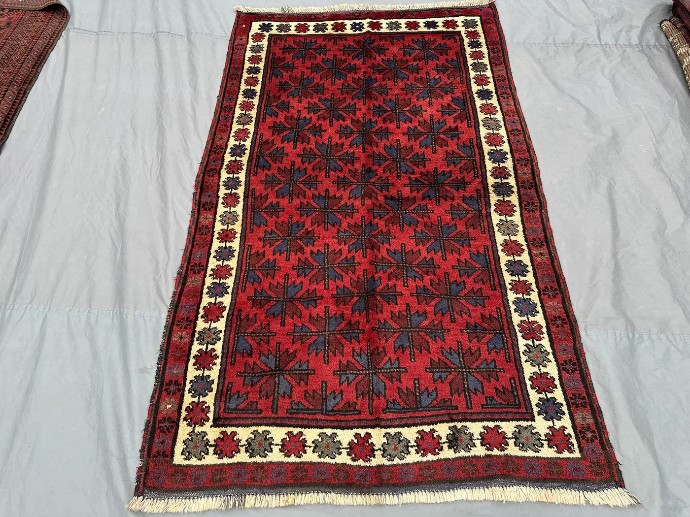 4x7 Afghan hand knotted vintage soft pile Turkoman Waziri tribal rug geometric pattern unique décor | living room, bedroom, farmhouse decor