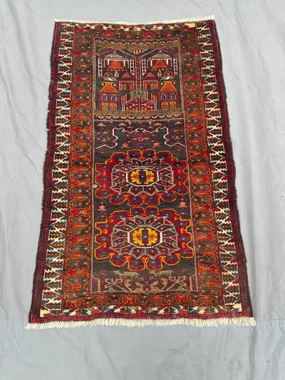 3x4 Afghan hand knotted vintage low pile distressed Baluchi tribal design unique rare rug home decor, living r
