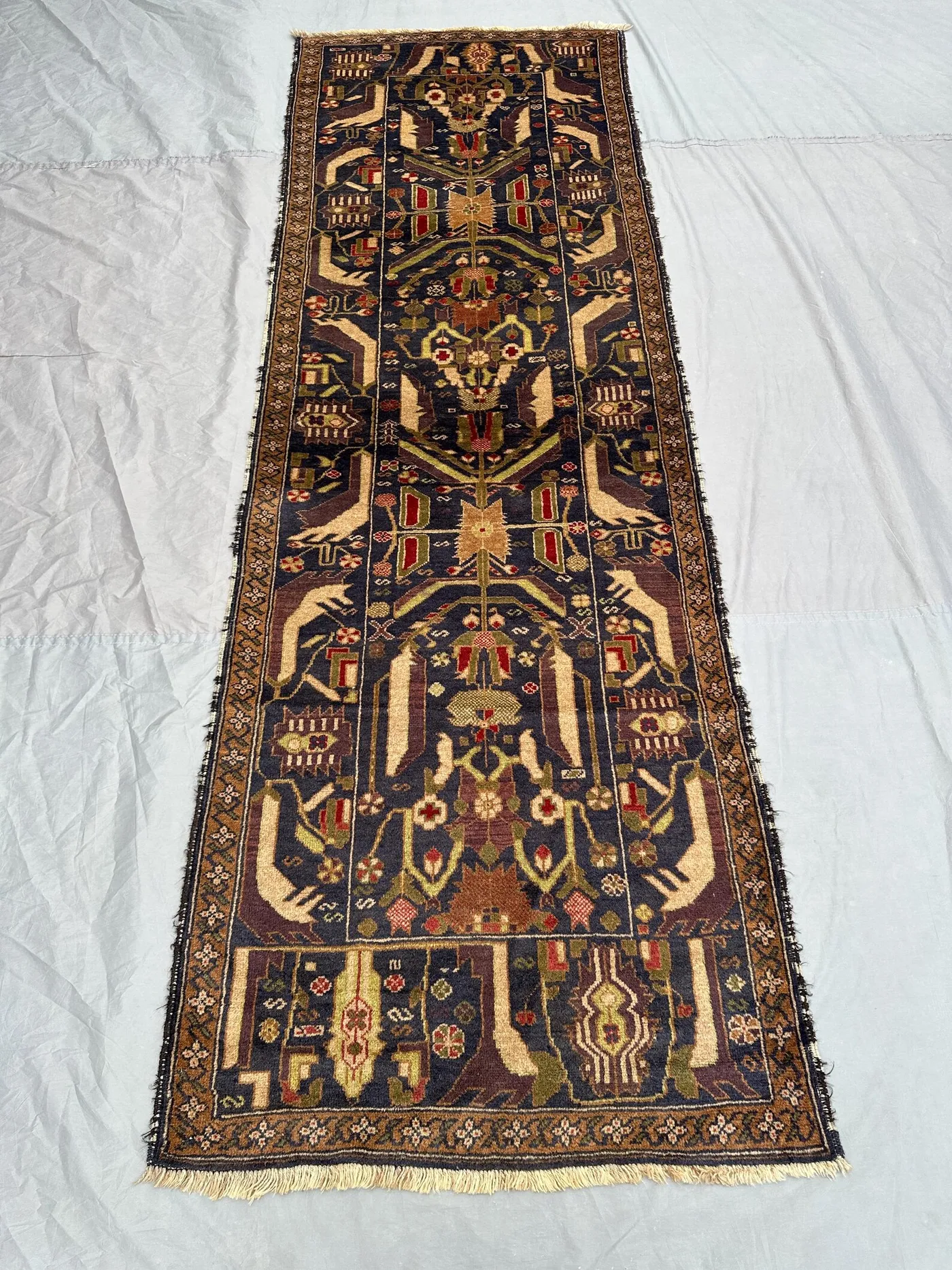 3 x 9.5 Afghan hand knotted, vintage pictorial floral pot Balochi design soft pile rug | living room, bedroom, hallway, home decoration rug