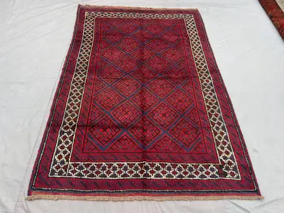 6x9 Afghan Baluchi Rug Hand Knotted Wool Tribal Vintage Area Rug Red Geometric Decorative Carpet Antique Quali