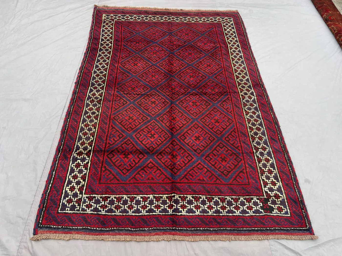6x9 Afghan Baluchi Rug Hand Knotted Wool Tribal Vintage Area Rug Red Geometric Decorative Carpet Antique Quality Rare Rug, Floor Rug