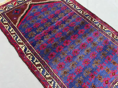 85x140 cm Antique Afghan Prayer Rug Hand Knotted Wool Soft Pile Rare Wool Carpet Traditional Vintage Geometric