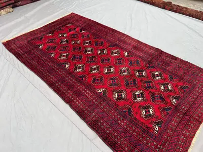 4'7x8'5 ft Turkmen Hand Knotted Rug Wool Red Geometric Tribal Area Rug Soft Pile Vintage Antique Top Quality C