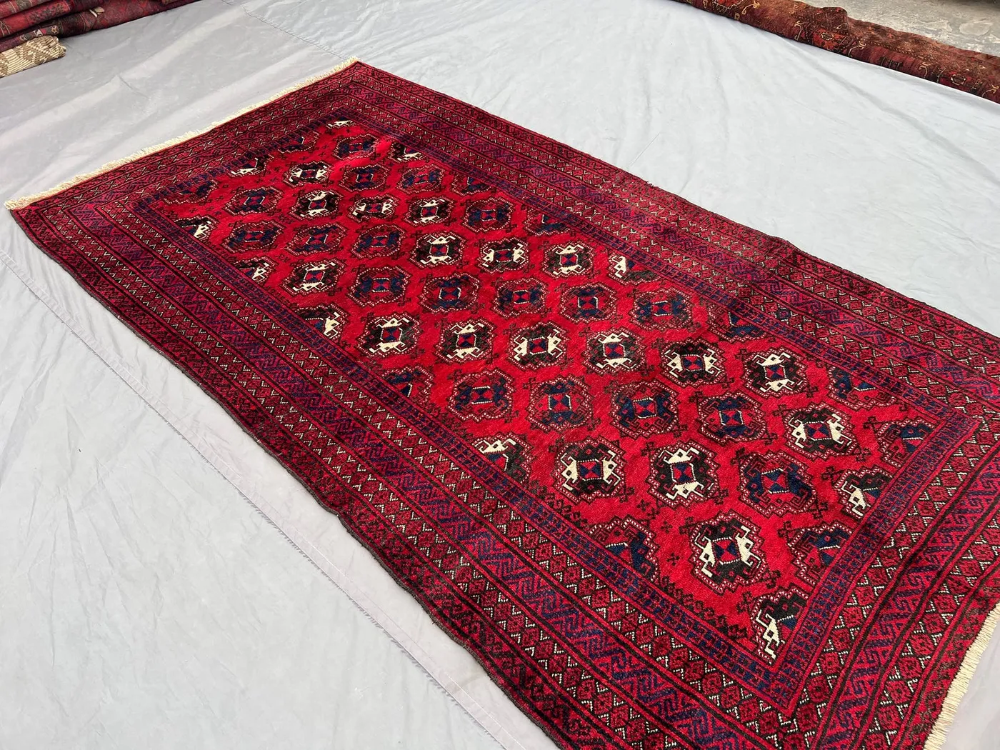 4'7x8'5 ft Turkmen Hand Knotted Rug Wool Red Geometric Tribal Area Rug Soft Pile Vintage Antique Top Quality Carpet, Outdoor Rug, Floor Rug